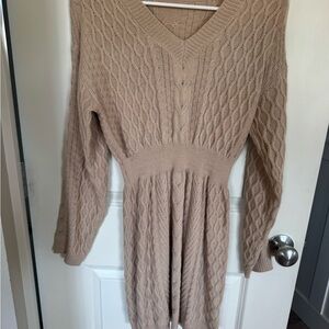 Cupshe Tan Long Sleeve Knit Dress